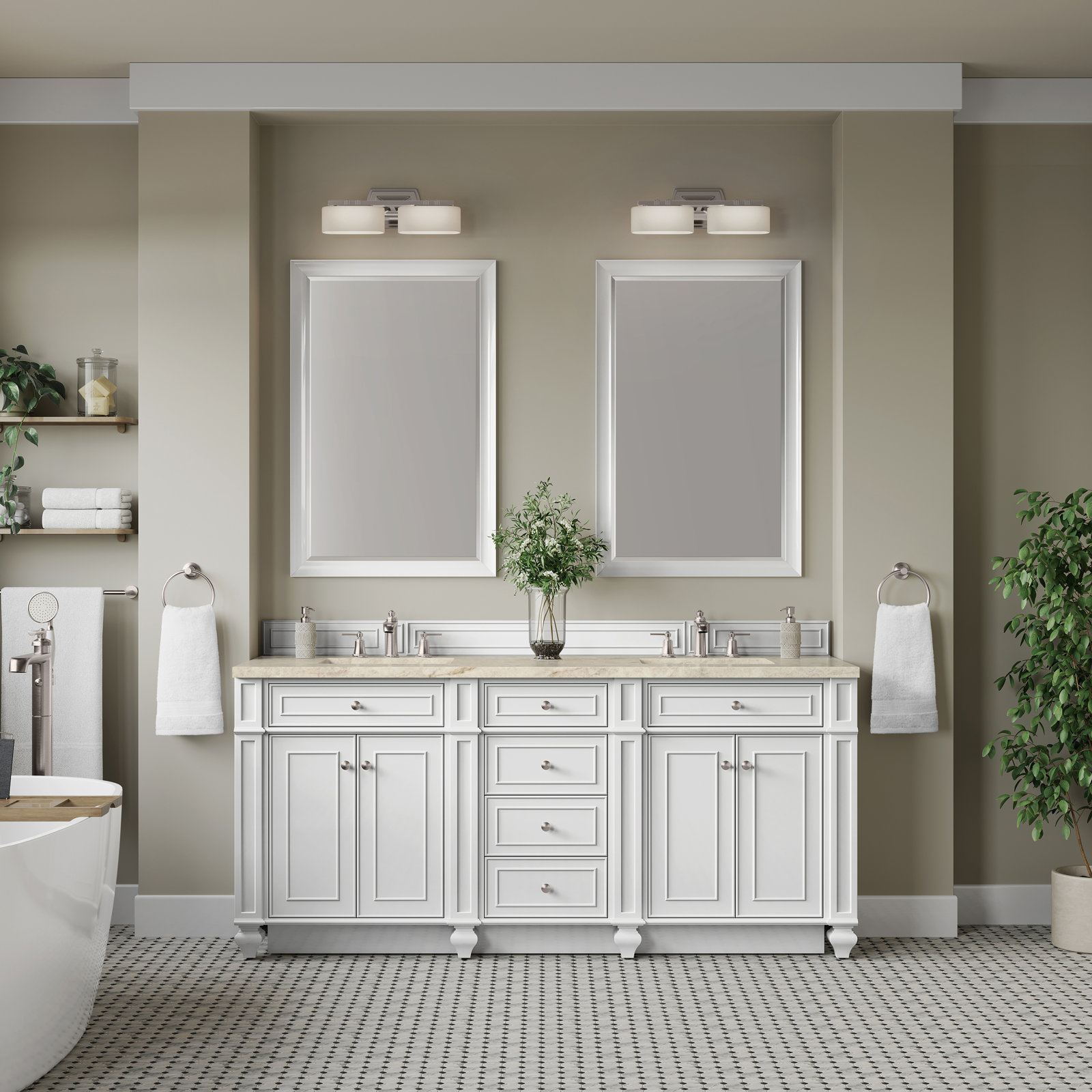 Calisto 72" Double Bathroom Vanity, Bright White, Tajnar Eclos, 8" Widespread
