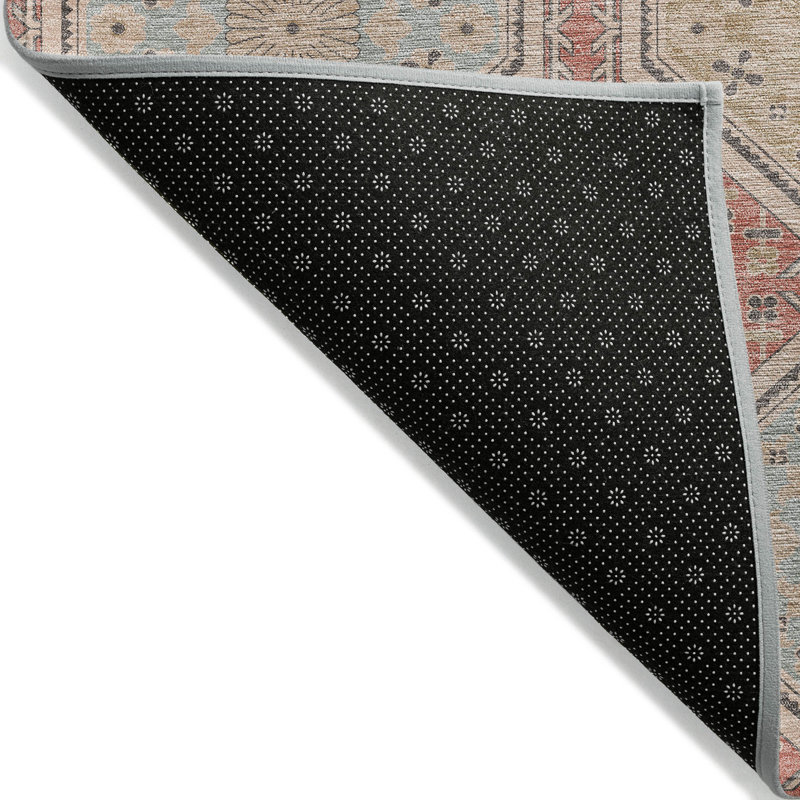 Salmon and Beige Machine Washable Rectangular Rug