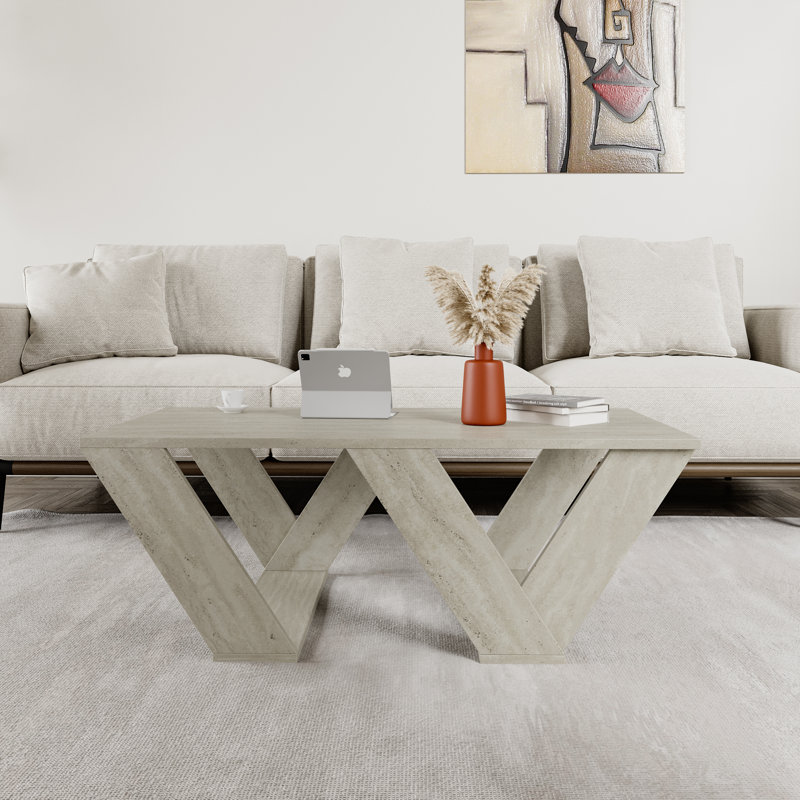 Aiysha Cross Legs Coffee Table, Traverten