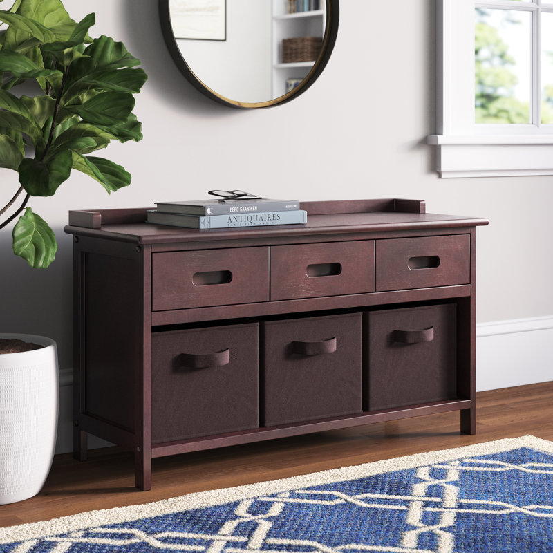 Ensemble de 4 pièces, banc de rangement et 3 paniers pliables en bois Winsome Adriana, Chocolat