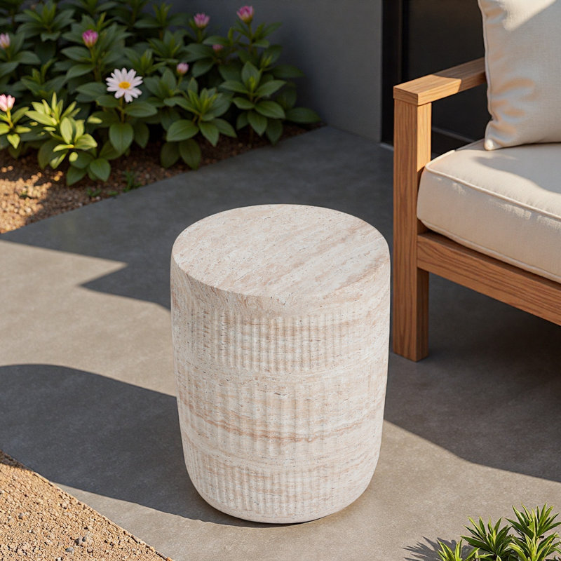 Outdoor/Indoor Lightweight Concrete Side Table,Travertine Finish