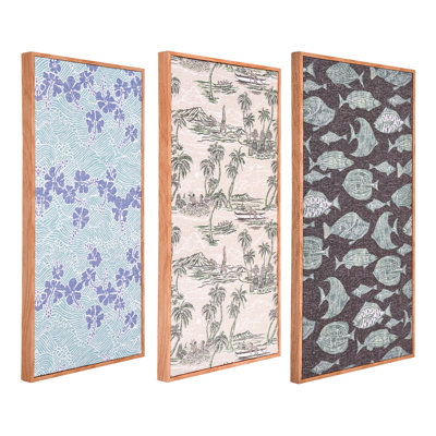 Reyn Spooner Kona Coast By Framed 50th State Waves, The Reef, Island Paradise, Printed Linen Wall Ar In Blue;black;gray
