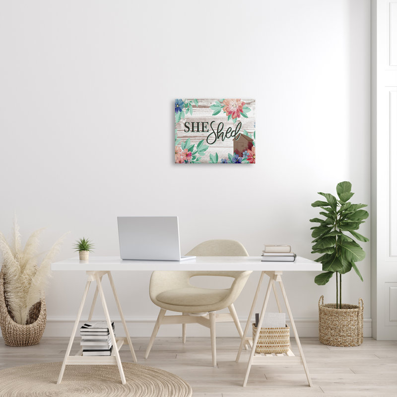She Shed Typographie - Art textuel sur toile, Toile tendue, H 16 po x l 20 po x 1,5 po