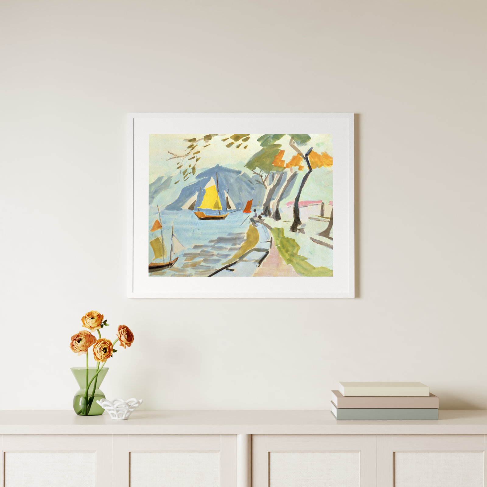 Macau Shoreline Print by Anne Durham, 27" H x 33" W x 1" D, White