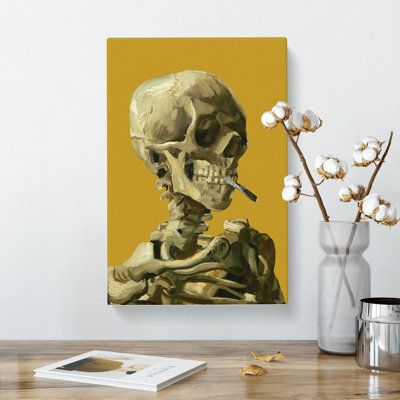 Mustard Skull of a Skeleton with Cigarette by Vincent Van Gogh - Wrapped Canvas