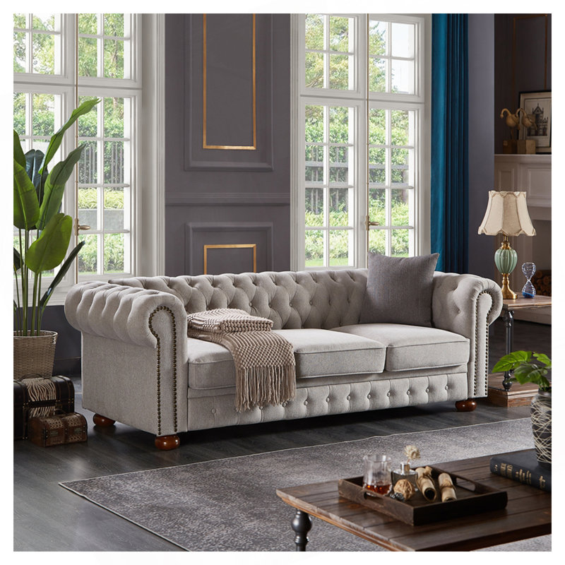 Gurnaik Upholstered 3-Seater Sofa, Gray Linen