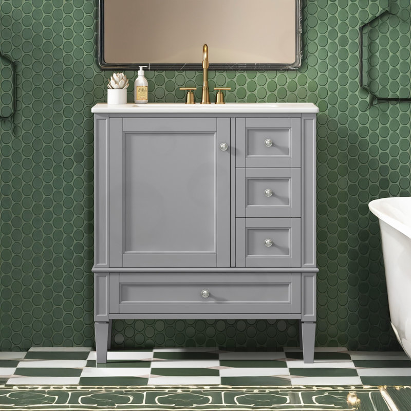 Bathroom Vanity with Ceramic Sink, Gray/Black