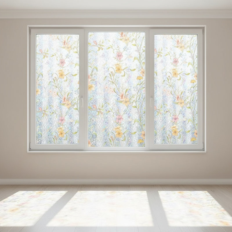 Ensemble de 2 pellicules de fenêtre en verre électrostatique avec petit imprimé floral 17,72 x 39,37 pouces