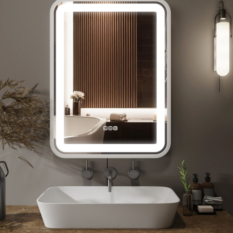 Miroir de salle de bain 36 po x 28 po, éclairé, à intensité variable, brouillard, fonction de mémoire, 3 couleurs de température, miroir de maquillage mural pour lavabo 36 po x 28 po, avec, température de couleur, pour