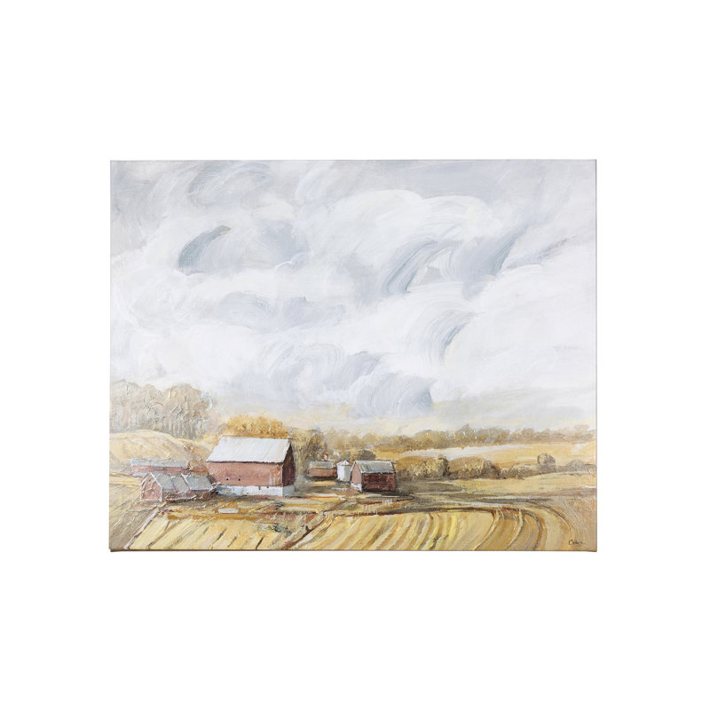 Farmland view I a Hand Embelished Textured Canvas, 28" H x 35" W x 1.5" D, Wrapped Canvas