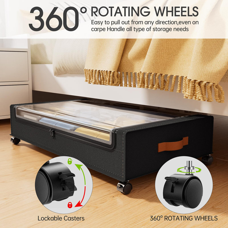 Under Bed Storage With Wheels, 2Pack Under Bed Storage Containers, Underbed Shoe Storage Organizer, Rolling Under Bed Metal Drawers, Black