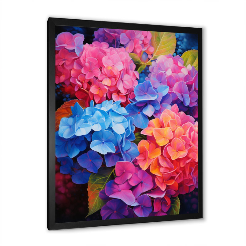 Essence rayonnante d'hortensia bleu corail - Imprimé, Cadre photo noir, H 32 po x l 16 po x P 1 po