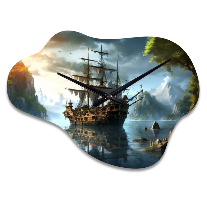 Bateau pirate en mer - horloge murale en métal Pirate Cloud, Grand