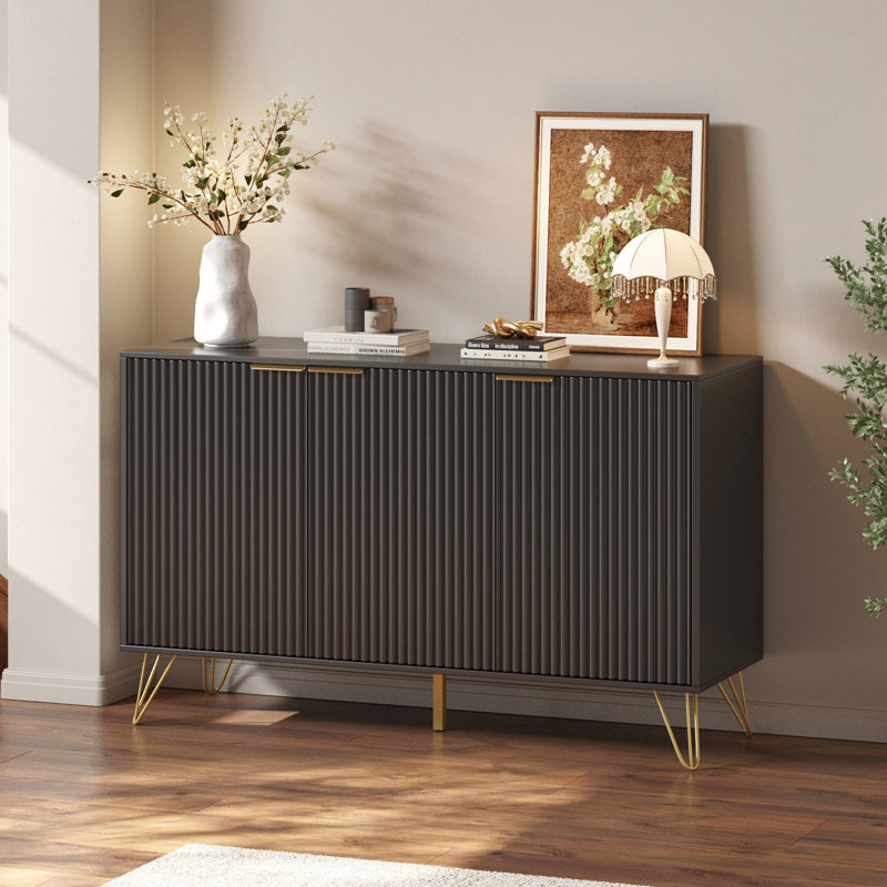 Camilo 47‘’ Sideboard Storage Cabinet With Fluted Design, Black