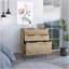 Commode légère H 35 po, trois tiroirs, plateau supérieur, pieds en épingle à cheveux, chêne clair