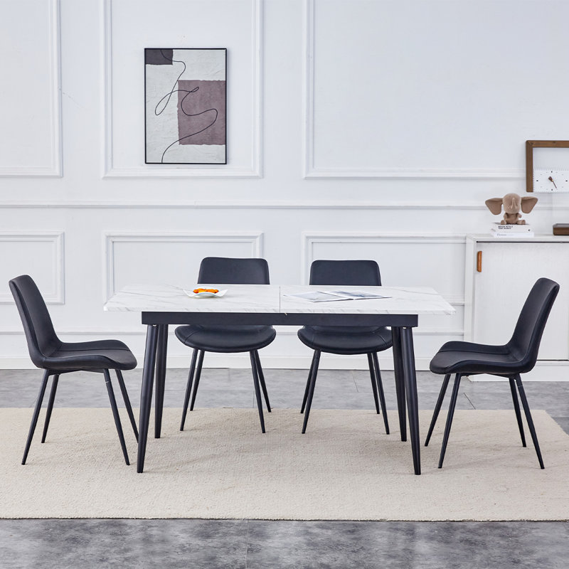 Modern 59"-75" Kitchen Table Set with Sturdy Metal Frame,Perfect for Home Kitchen,Space Saving, Black, 5