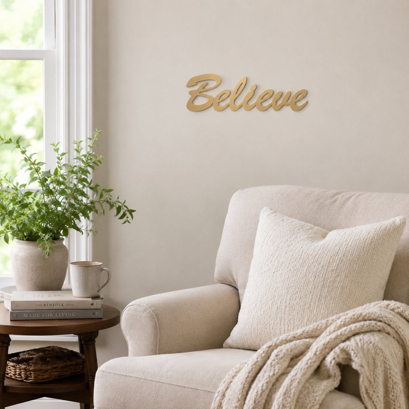 Décoration murale Believe, Or, H 5 po x l 16 po x P 0,1 po