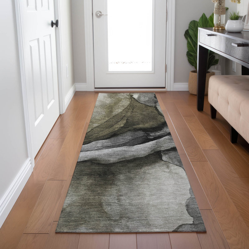 Machine Washable Indoor/Outdoor Xhevrie Gray Rug, Runner 2'3" x 7'6"
