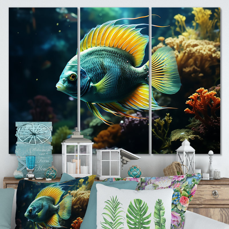Art mural surréel de poissons sous-marins I, H 28 po x l 36 po