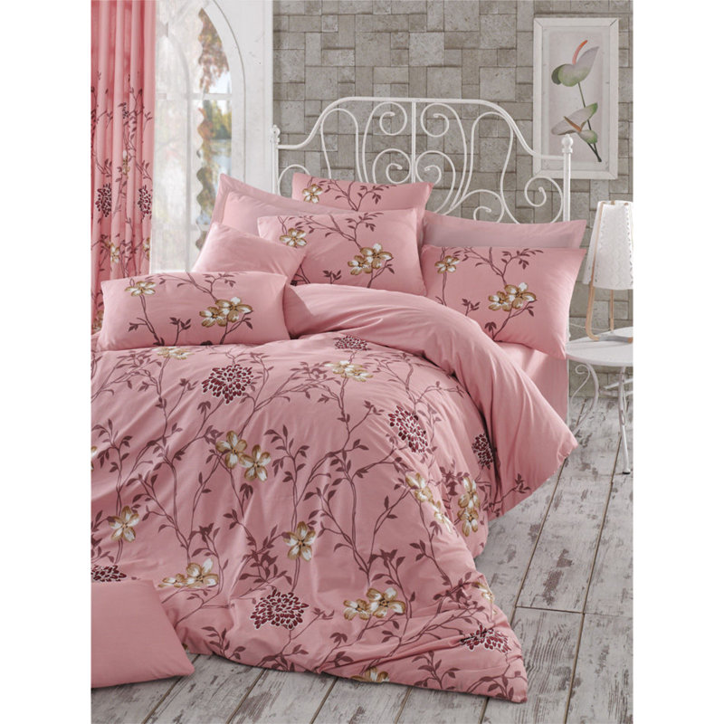 Ensemble de housse de couette 100% coton rose / grenat / beige Ayaan, Rose / grenat / beige