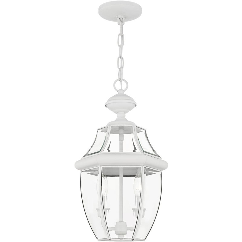 Luminaire suspendu 2 lumières avec abat-jour en verre transparent, Blanc