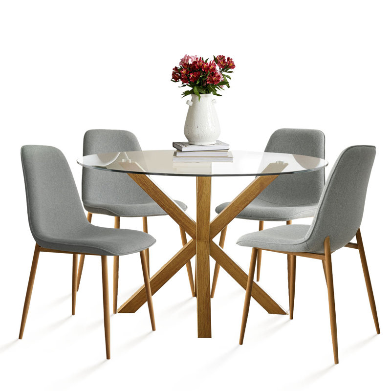 Ensemble repas 5 pièces avec table ronde Folmar, Gris