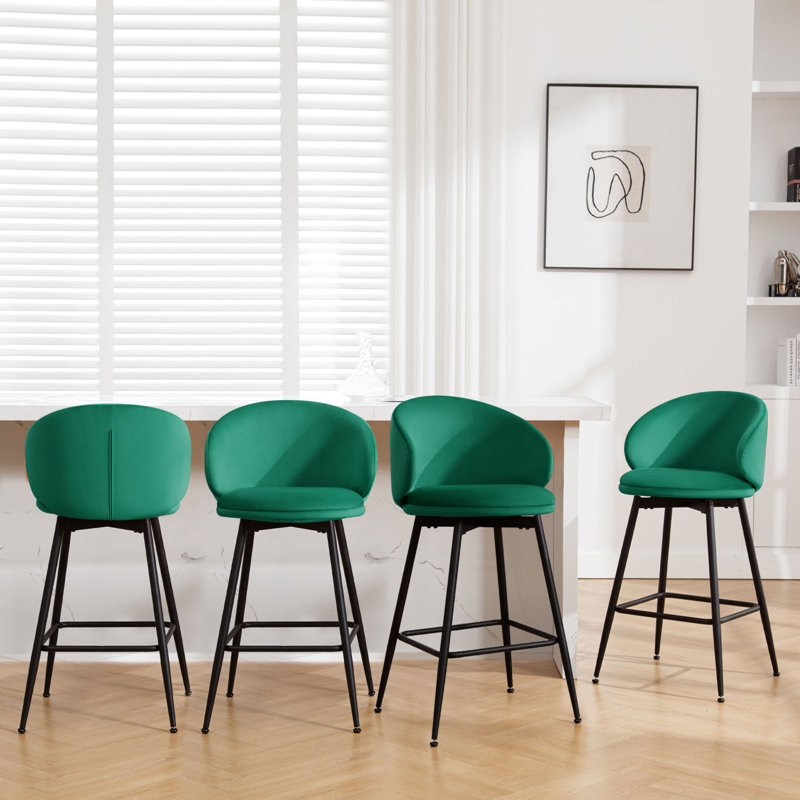 25" Swivel Upholstered Counter Height Bar Stools, Green