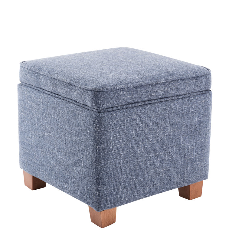 Borowski Upholstered Ottoman, Blue, Light Brown