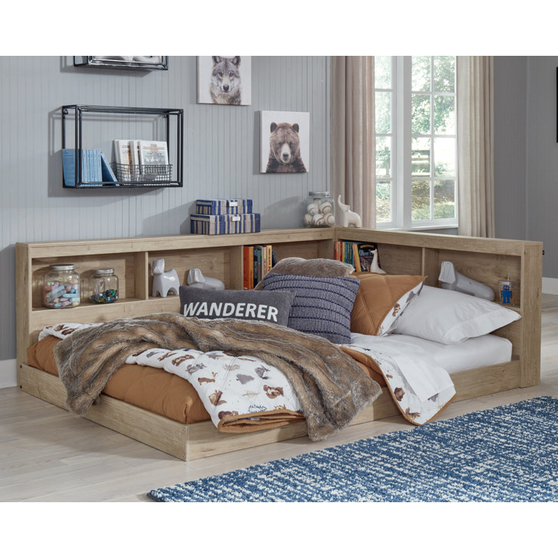Lit en peluche avec bibliothèque , Double, Naturel