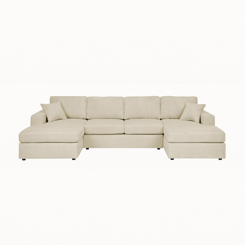 Canapé modulaire 3 pièces double, Velours côtelé crème