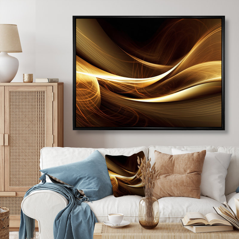 Canapé doré élégant moderne I - art moderne abstrait encadré par vagues, H 16 po x l 32 po x P 1 po