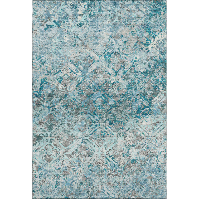Premium Machine Washable Prisco Teal Rug