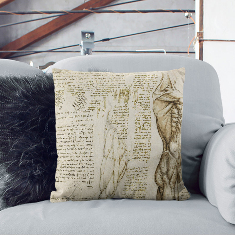 Human Anatomy Vol.6 Square Throw Cushion, 55cm H x 55cm W x 20cm D, Beige