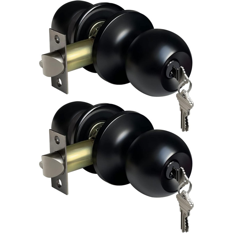 [2 pièces] Bouton de porte d'entrée à clé, serrure de porte d'entrée, clé différente, boule standard, noir mat