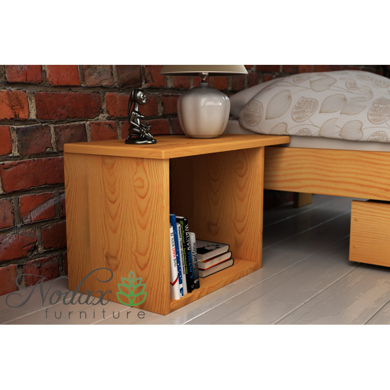 Nodax Bedside Cabinet Table For Bedroom - Elegant Minimalist 2-Shelf Unit with Overhang Table (B6), Alder