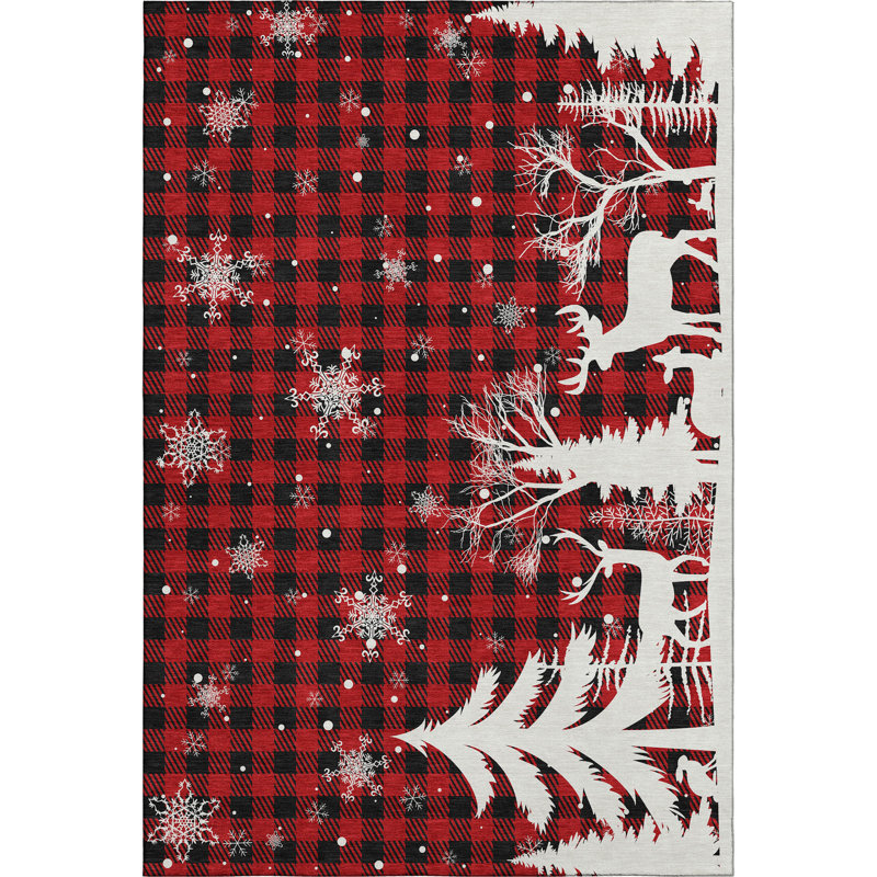 Premium Machine Washable Castillon AMF1824 Winter Forest Holiday Rug, Rectangle 9' x 12'