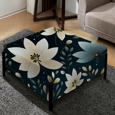 Beige motif floral harmonie côtière beige - grand repose-pieds carré floral