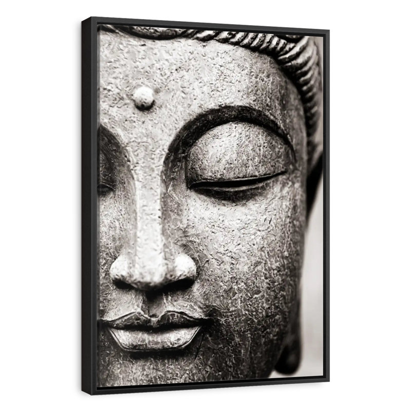 Visage de Bouddha méditant, 13 po x 19 po, Cadre flottant noir