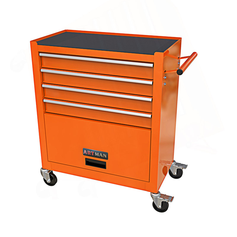Chariot à outils multifonctionnel 4 tiroirs avec roulettes et 4 tiroirs, Orange