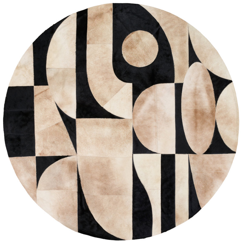 Art Hide X Greg Natale Cowhide Block Print Area Rug, Round 9′10"