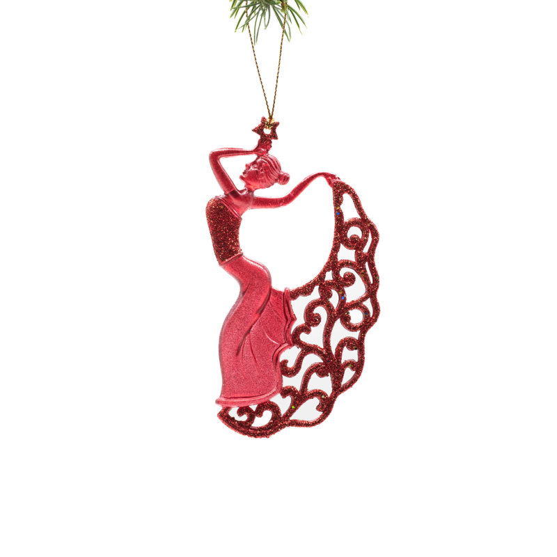 Ornement de Noël en forme de danseuse avec robe scintillante Georgann, Rouge