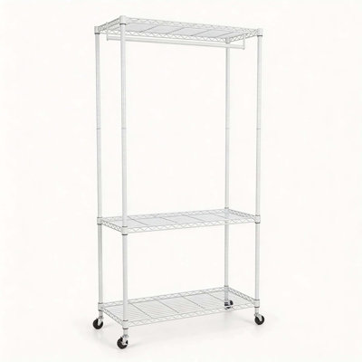 Heavy-Duty Rolling Garment Rack with 3-Tier Ventilated Shelves, Silent Swivel Wheels, Adjustable Height, and Anti-Slip Hanging Rod for Versatile Clothing and Item Storage.