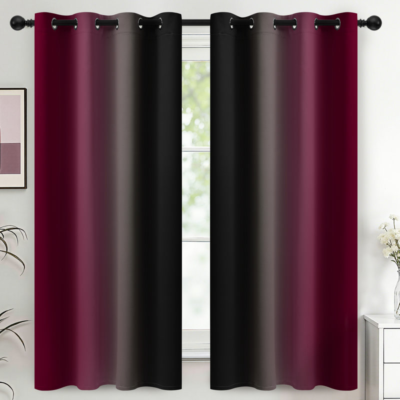 Rideaux à isolation thermique rouges et noirs bourgogne, fenêtre à œillets avec 2 panneaux pour le salon, L 52 po x L 63 po