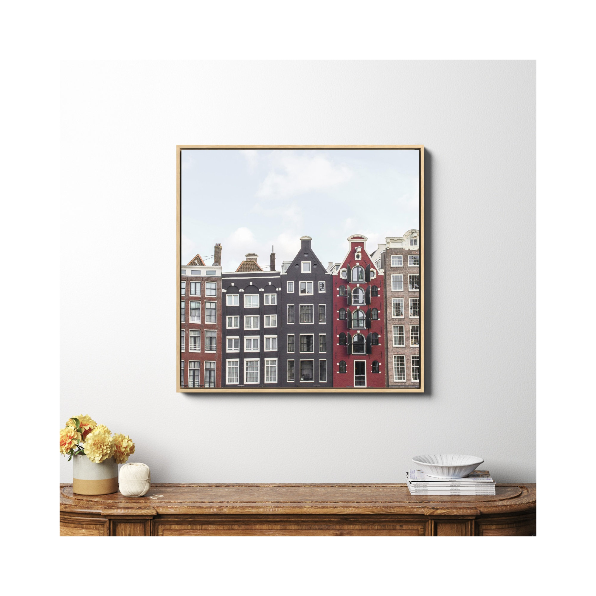 Typical Houses Of Amsterdam, Natural Framed Canvas, No, 36" H x 36" W x 2" D