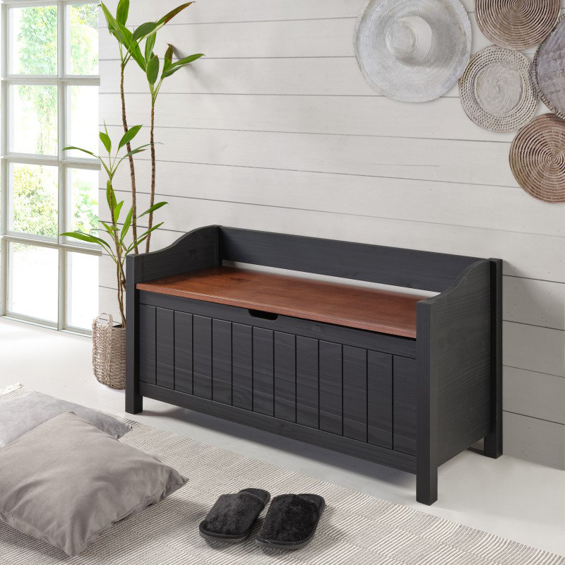 Wood Storage Bench, Black