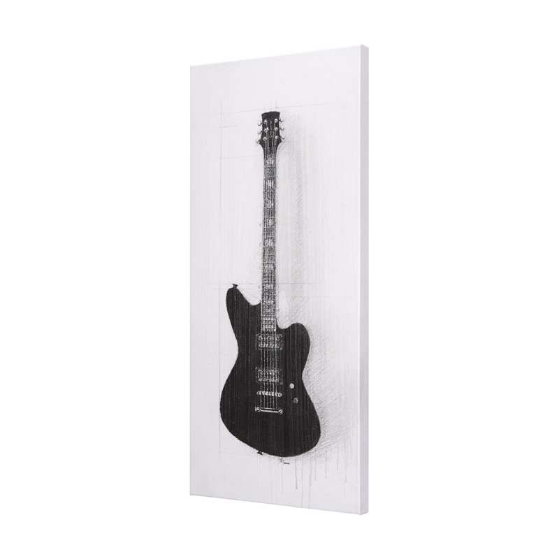 Guitare II avec toile texturée embellie à la main, H 72 po x l 32 po x P 1,5 po