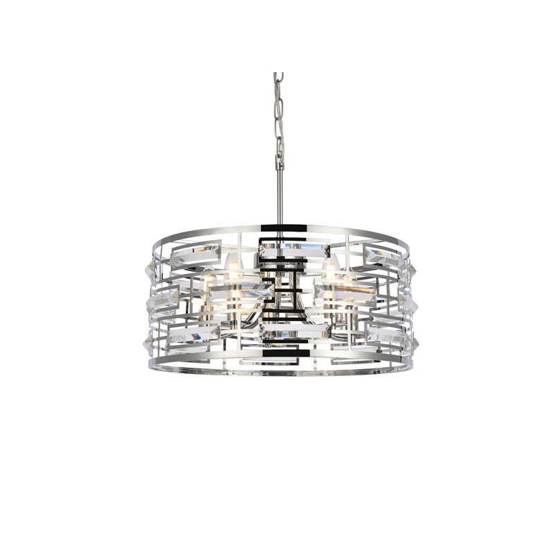 Lustre tambour 5 lumières Sybil, H 75 po x l 18,5 po x P 18,5 po, Chrome chrome