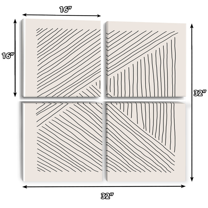 Minimal Geometric Lines II - Modern, reproduction d'art sur toile, ensemble de 4 pièces