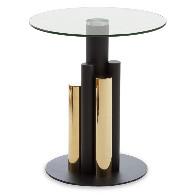Bhodi Glass Top End Table, Black/Gold