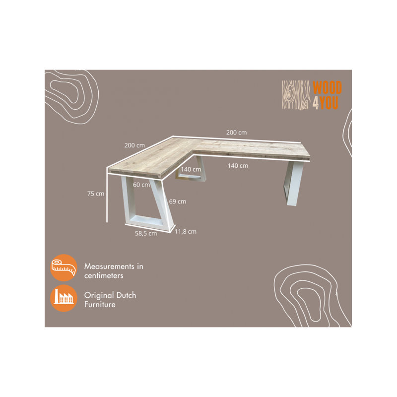 L-Shaped Writing Desk, 75cm H x 180cm W x 180cm D